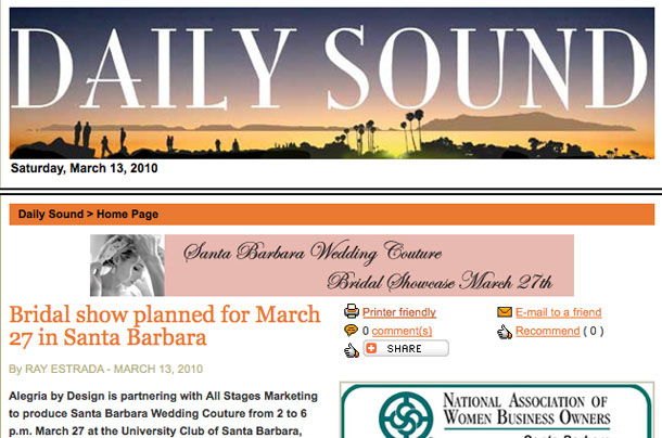 Santa Barabara Wedding Couture Daily Sound Article