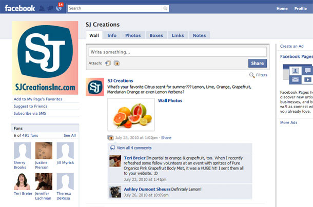 SJ Creations Facebook Fan Page