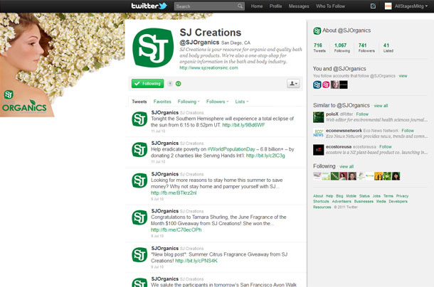 SJ Creations Organics Twitter Account